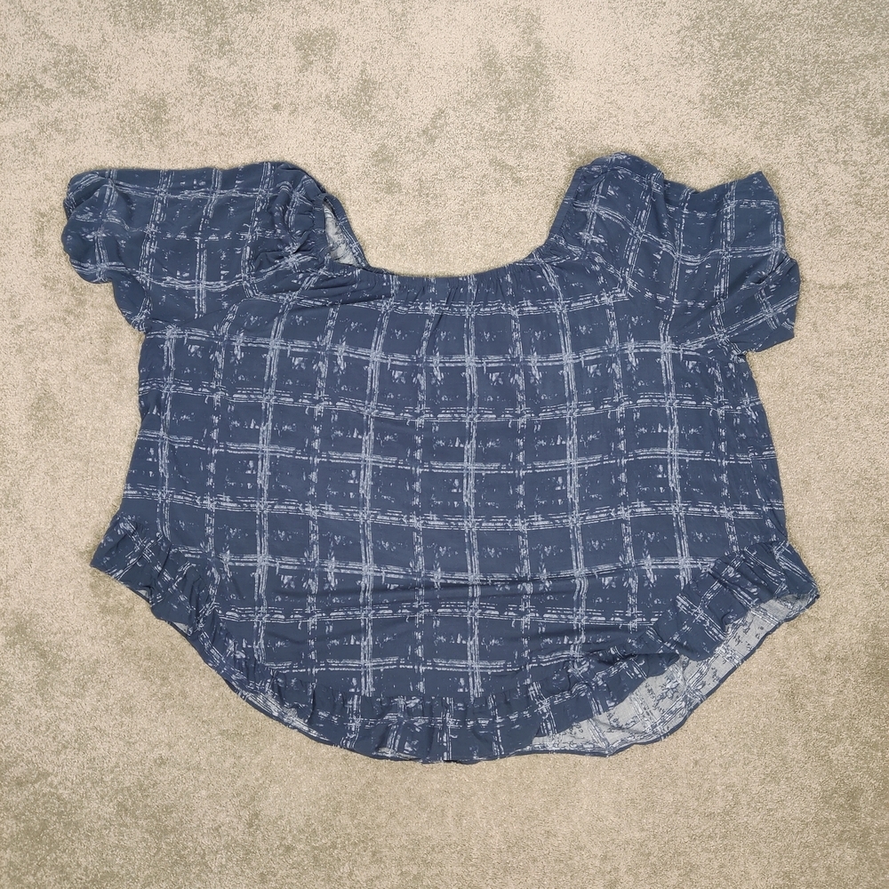 D/C Jeans Blue Plaid Off-Shoulder Top 5X Lightweight Ruffle Tie Dye Summer
